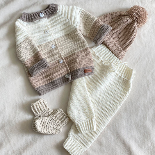 Primer día tejido Cris Crudo, Beige, Camel & Gris Terroso