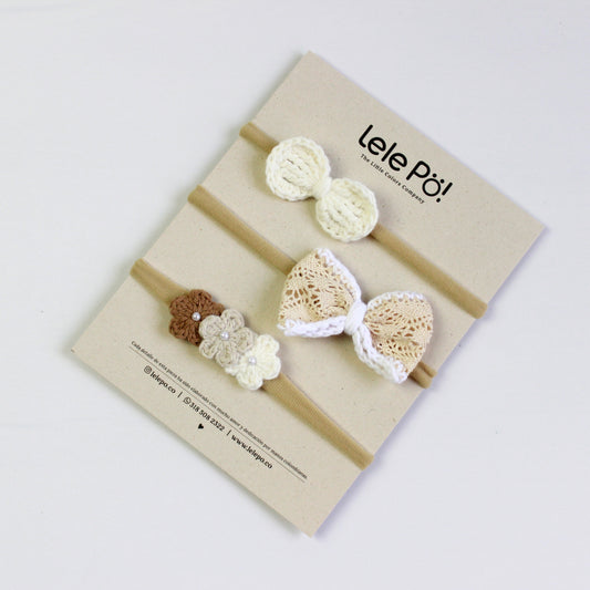 Set Lazo, Corbatín & Flores - Crudo & Beige