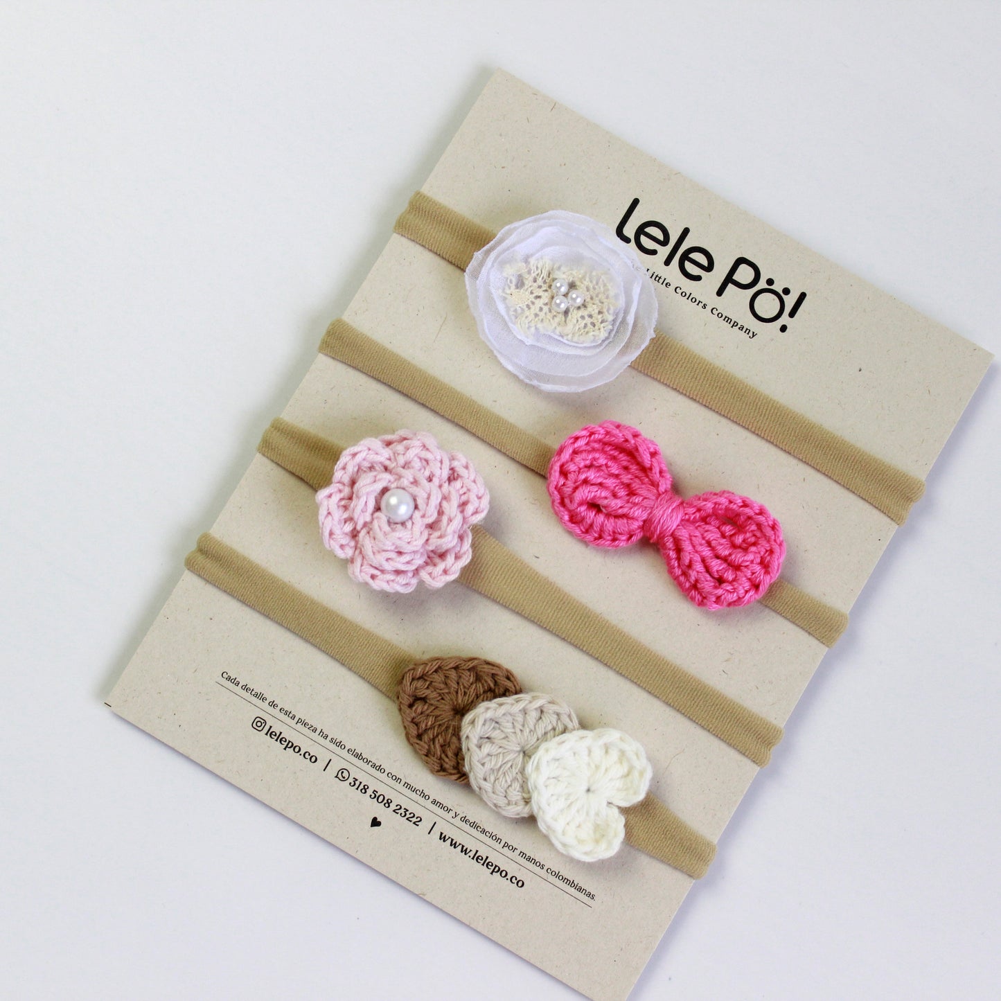 Set Rosa, Lazo & Corazones - Blanco, Rosa & Beige