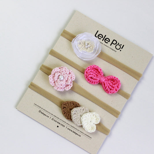 Set Rosa, Lazo & Corazones - Blanco, Rosa & Beige