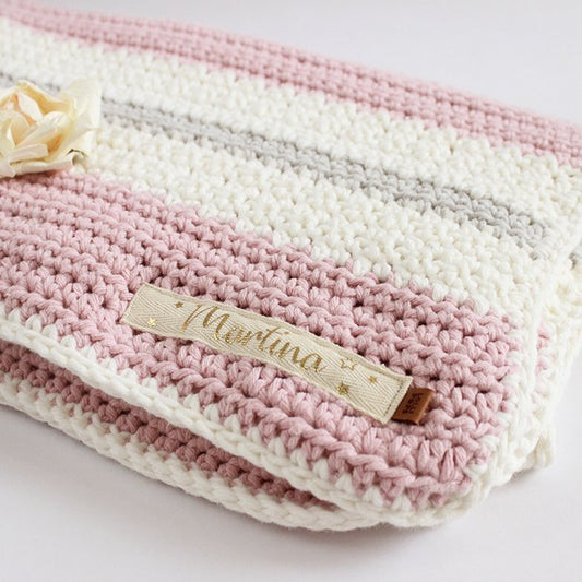 Manta Tejida Flora Personalizada Rosa, Gris & Crudo