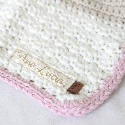Manta Tejida Ellie Personalizada Crudo, Beige & Rosa