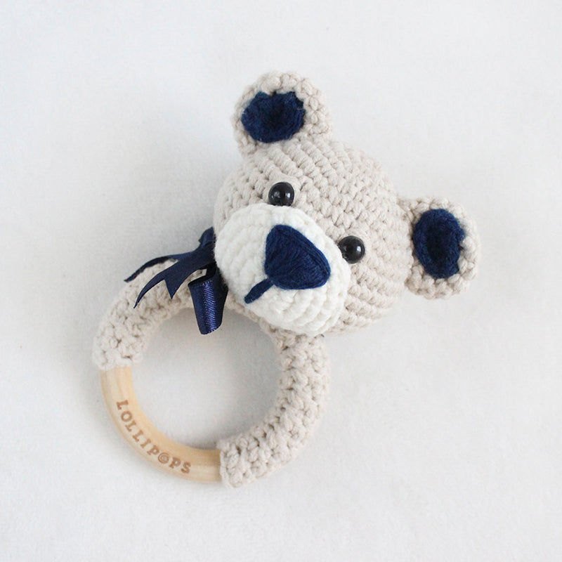 Sonajero Oso Beige, Crudo & Azul Marino
