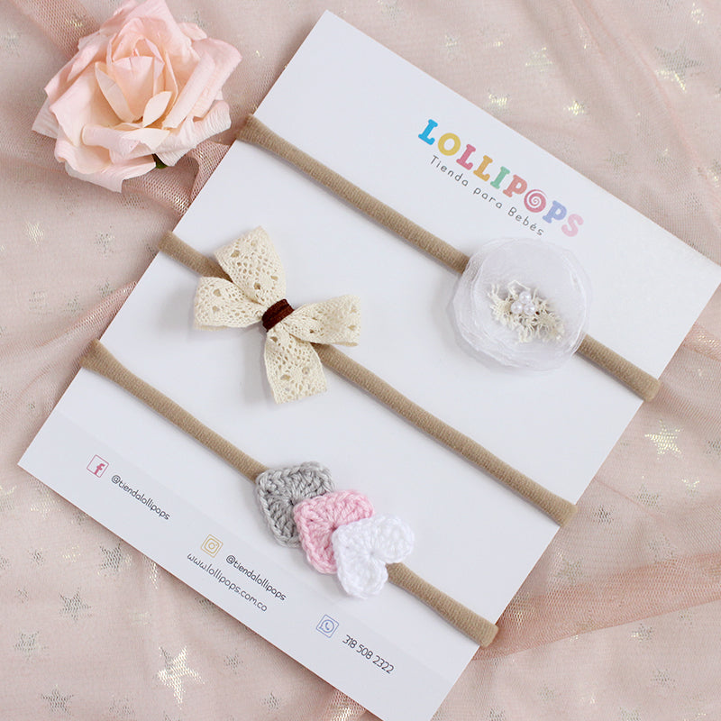 Set Corbatín, Rosa & Corazones - Blanco, Rosa & Crudo