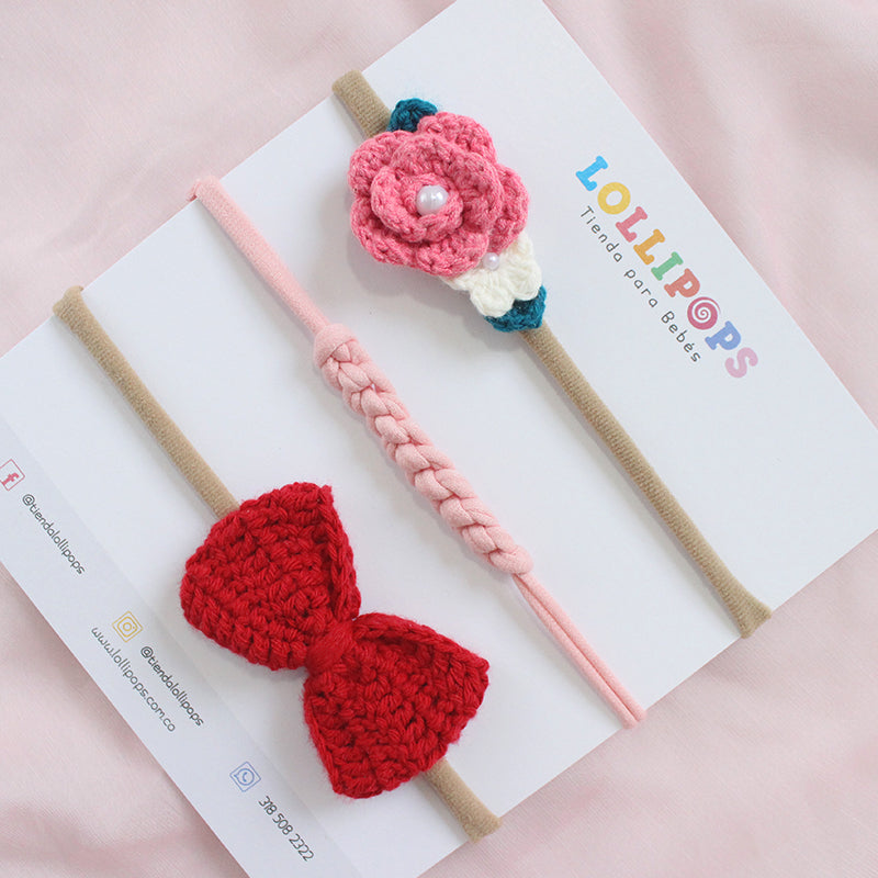 Set Jardín, Trenzado & Corbatín - Rosa & Rojo