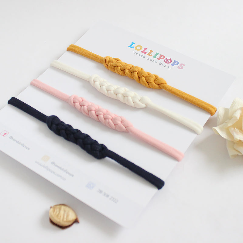 Set de Algodón Trenzado - Mostaza, Crudo, Rosa & Azul Marino