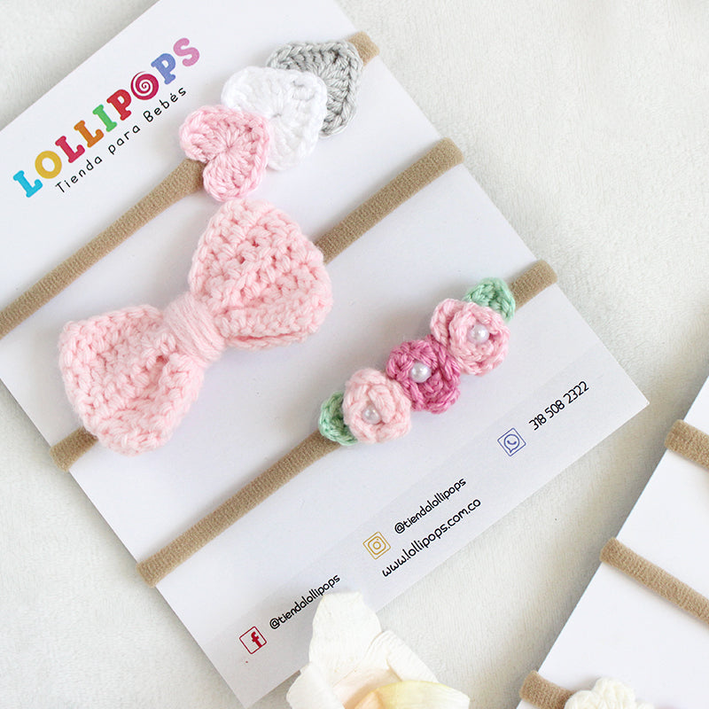 Set Corazones, Corbatín & Rosas - Rosa & Blanco