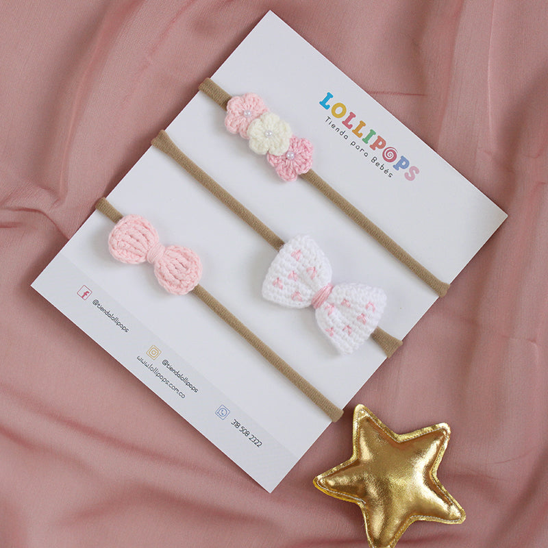 Set Corbatín, Flores & Lazo - Rosa & Blanco