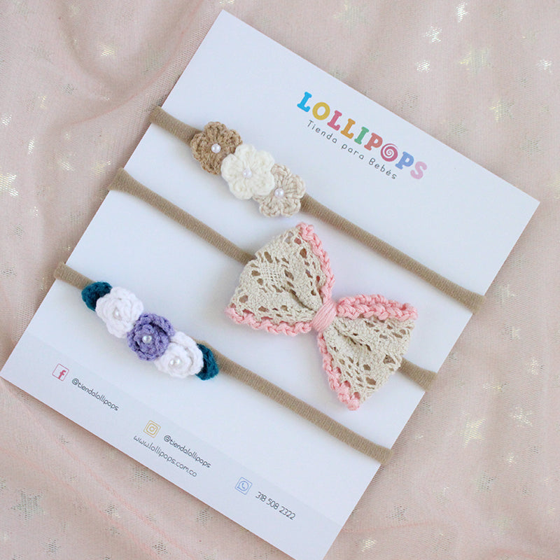 Set Encaje, Flores & Rosas - Beige, Rosa & Púrpura