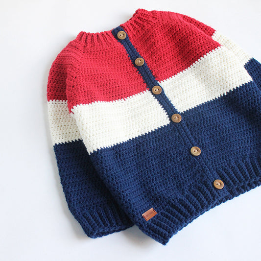 Suéter Noah Abierto Rojo, Crudo & Azul Marino