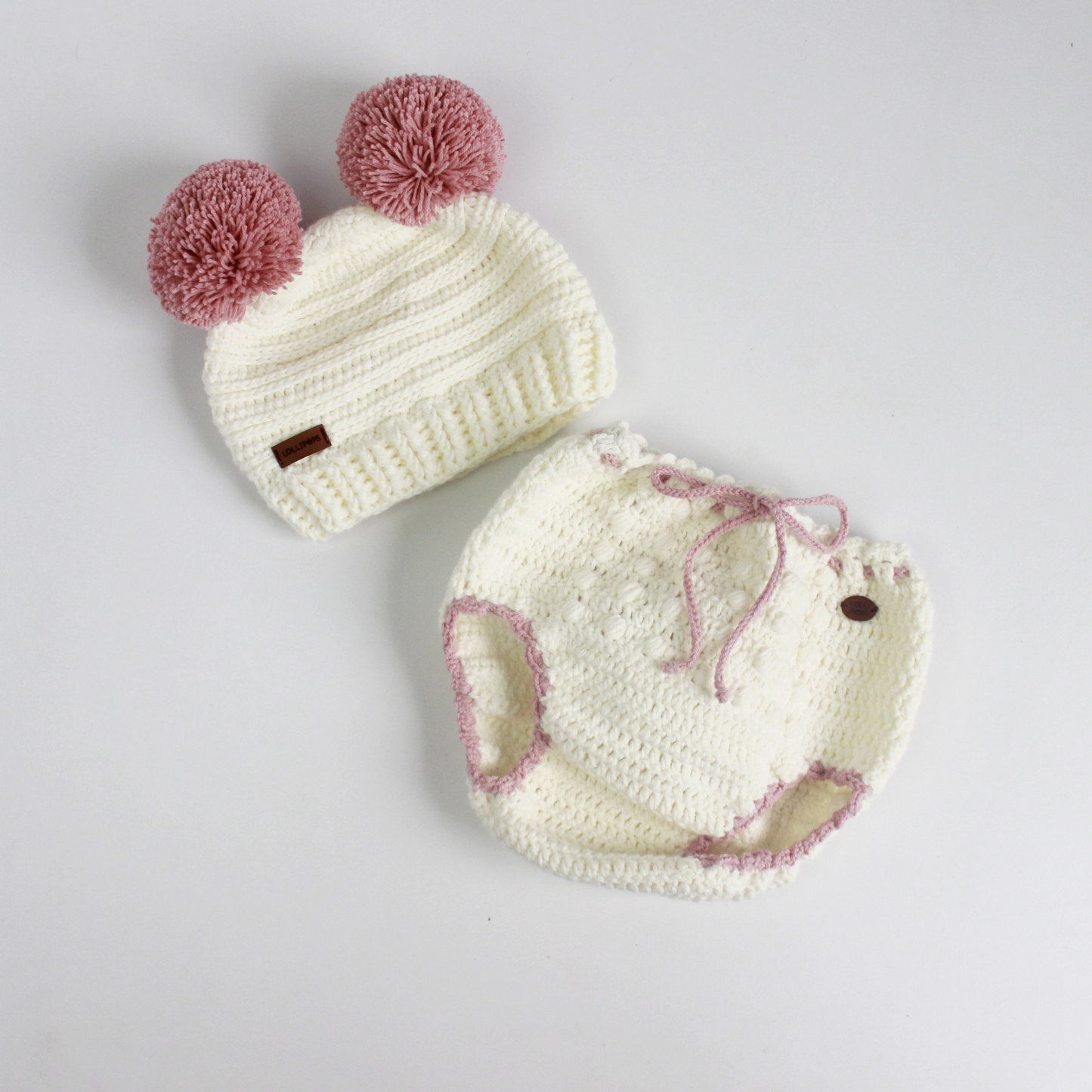 Set Gorrito & Cubrepañal - Crudo & Rosa