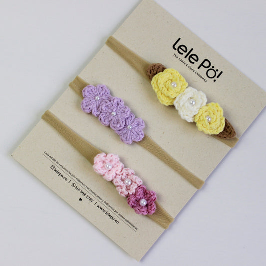 Set Flores, Puff  & Rosas - Amarillo, Lila & Rosas