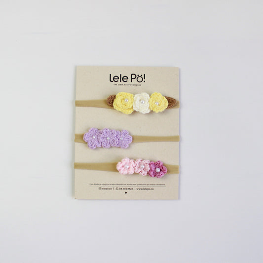 Set Flores, Puff  & Rosas - Amarillo, Lila & Rosas