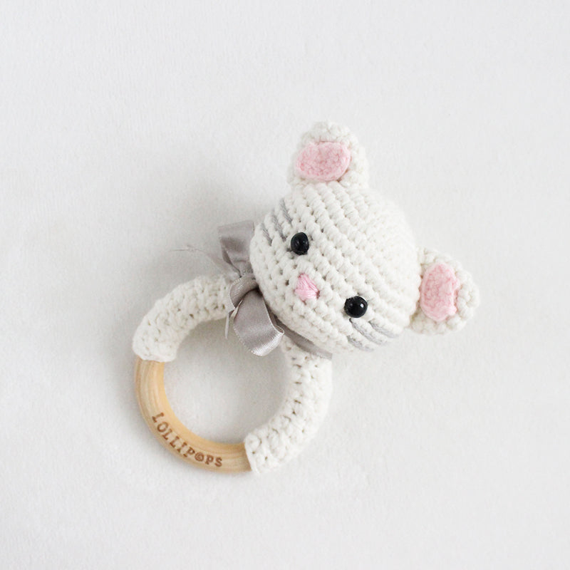 Sonajero Gato Blanco, Rosa & Plateado