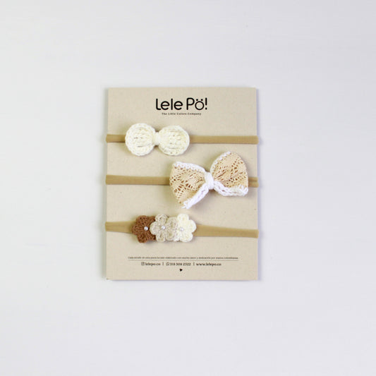 Set Lazo, Corbatín & Flores - Crudo & Beige