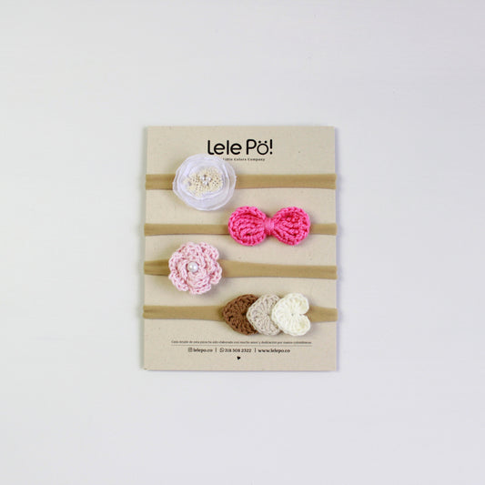 Set Rosa, Lazo & Corazones - Blanco, Rosa & Beige