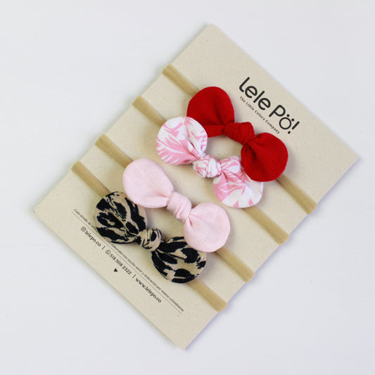 Set x 4 Lazos en Lino - Rojo, Rosa & Print