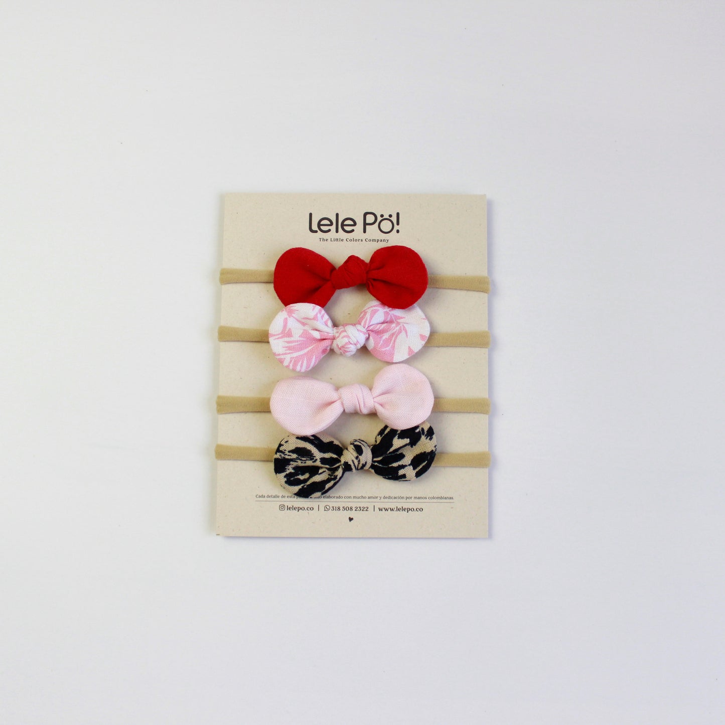 Set x 4 Lazos en Lino - Rojo, Rosa & Print