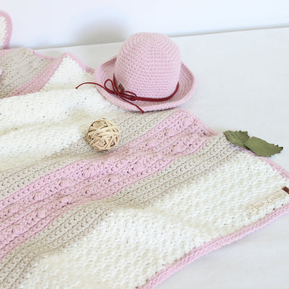 Manta Tejida Ellie Personalizada Crudo, Beige & Rosa