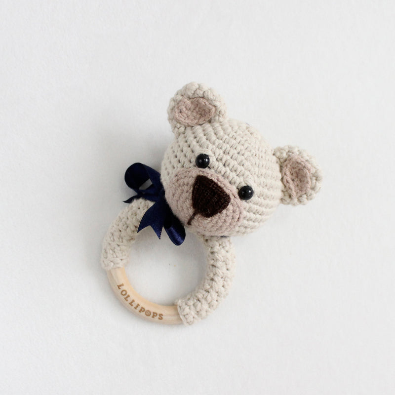 Sonajero Oso Beige, Nuez & Azul Marino