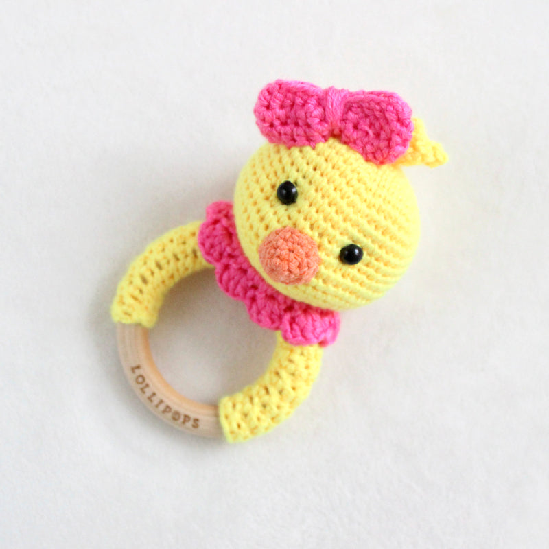 Sonajero Pollito Amarillo & Fucsia