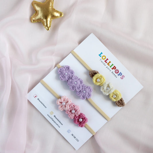 Set Flores, Puff  & Rosas - Amarillo, Lila & Rosas