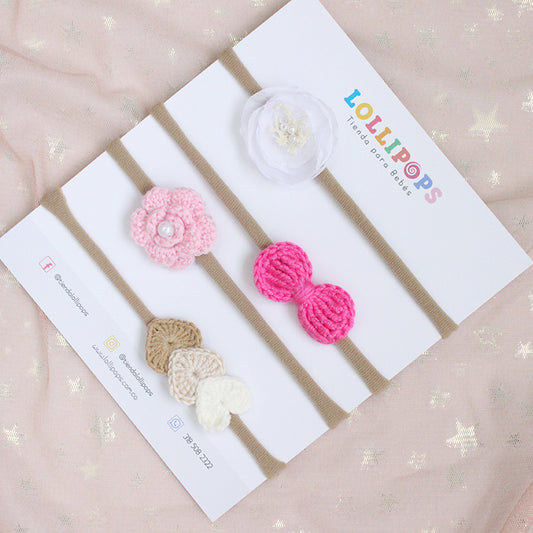 Set Rosa, Lazo & Corazones - Blanco, Rosa & Beige