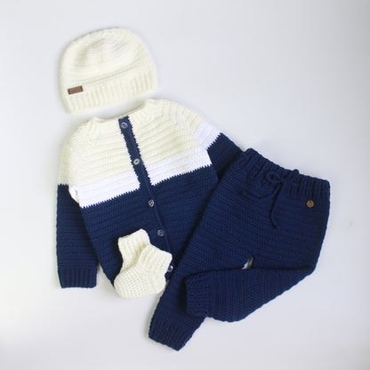 Primer día tejido Noah Crudo, Blanco y Azul marino