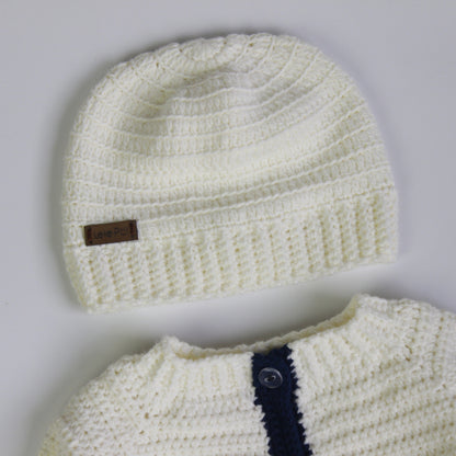 Primer día tejido Noah Crudo, Blanco y Azul marino